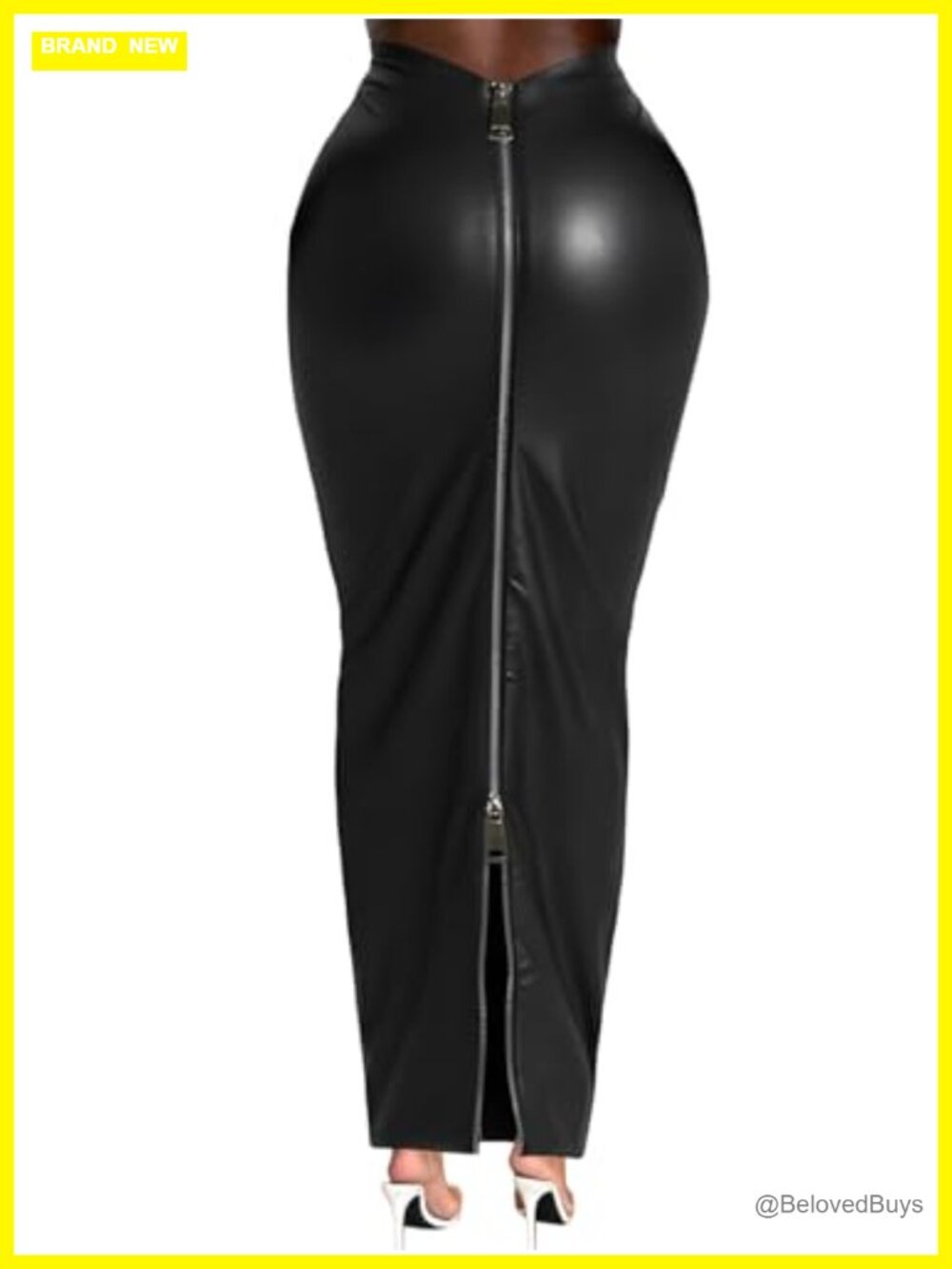Women's Stretch Faux Leather Maxi Skirt with Double Zipper, Slim Fit